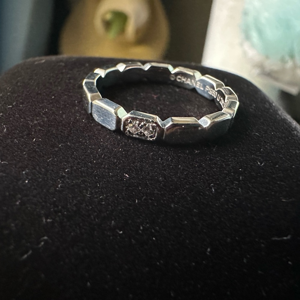 Chanel Premiere Promesse Wedding Band Link 2 Point Diamond 0.02ct PT950 US4.75